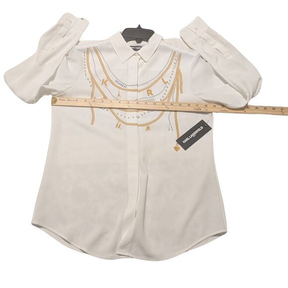 🖤 BF Karl Lagerfeld Paris White Chain Embellished Blouse – NWT – Size XS - Picture 4 of 6